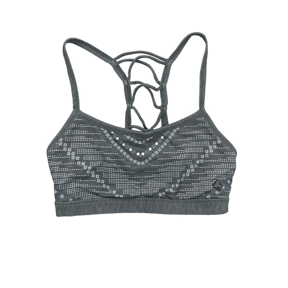 Prana Womens XS‎ Gray Geometric Strappy Back Sports Bra Recycled Polyester Blend